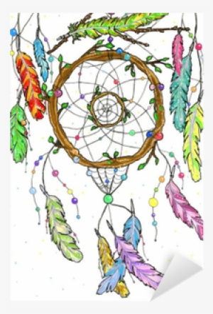 Hand Drawn Watercolor Dream Catcher From Tree Branches - Dibujo De Plumas Y Atrapasueños
