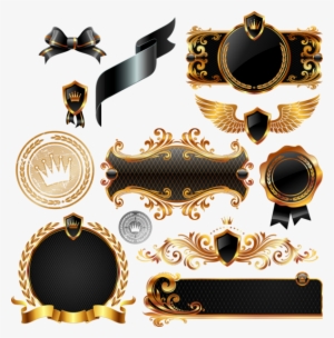 Black And Gold Shields And Crests Vectors - Black Gold Vector Png