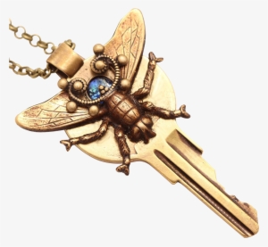 Insect Jewelry, Art Nouveau Style Necklace, Key Necklace, - Necklace