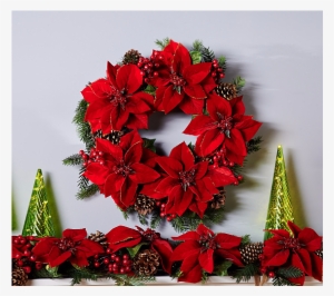 22" Glitter Velvet Poinsettia And Pinecone Wreath