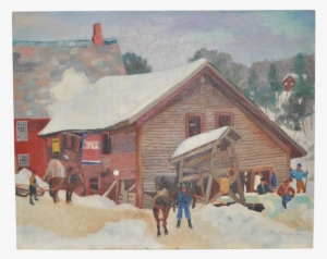 Impressionist Winter Farm Landscape 1940s - Painting