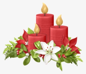 Poinsettias Clipart Vintage Christmas Candle Picture - Candle With Flower Png