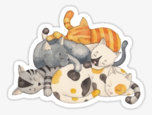 A Tower Of Cats Doing What They Do Best, Sleep Watercolor - Cat Nap (siesta Time) Canvas Print - Small