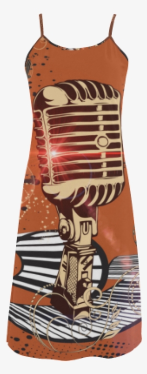 Music, Golden Microphone And Piano Alcestis Slip Dress - Slip Dress