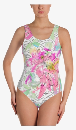 Watercolor Flower Rhombus One-piece Swimsuit - One-piece Swimsuit