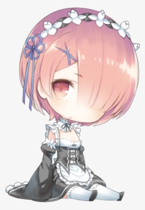 Chibi Kawaii Cute Anime Girl Rezero Rem Ram Maid Png - Anime Girl Chibi Render