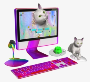 Cats And A Mac Vaporwave Art, Glitch Art, Pixel Art, - Vaporwave Cat Transparent