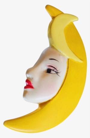 Vintage Yellow Moon Brooch - Mask