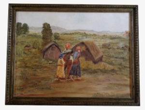 Oil Painting People Walking In A Rural Northern China - Picture Frame
