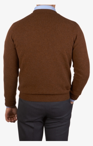 William Lockie Brown Crew-neck Lambswool Sweater Back - Man