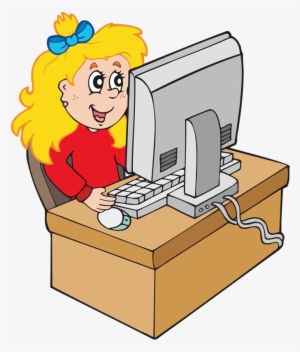 Cartoon Girl Working With Computer Png Pinterest - Cartoon Girl Sitting At Computer