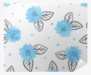 Seamless Pattern With Watercolor Blue Flowers And Black - Watercolor Painting