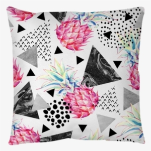 Watercolor Pineapple And Textured Triangles Seamless - Watercolor Pink Pineapple Background