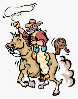 Vector Illustration Of Western Cowboy On Horse With - Clip Art
