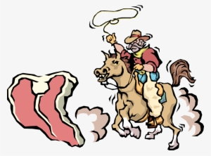 Vector Illustration Of Western Cowboy Rides Horse To - Cowboy