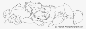 Sleepy Wolf Family Lineart By Firewolf On - Anime Wolf Family Drawings