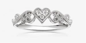 Diamond Heart Scroll Design Promise Ring In 10k White - Ring
