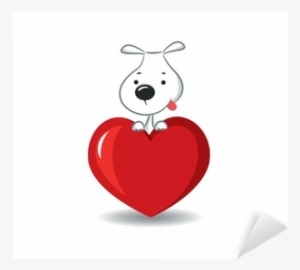 A Funny Dog Sitting On The Red Heart -vector Illustration - Dog Love 04 Tile Coaster