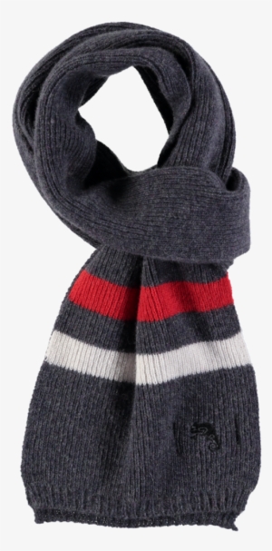 Grey 100% Merino Scarf With Red And White Stripe - White