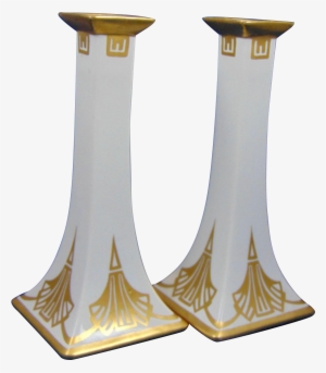 Limoges Art Deco Gold & White Candlesticks - Column