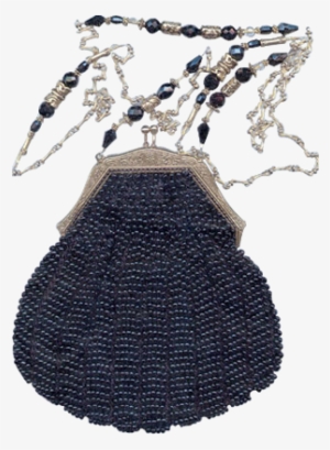 Antique Beaded Purse Black With Gold Frame - Handbag