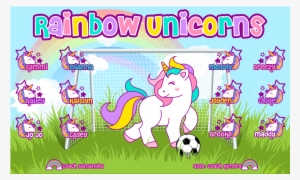 3'x5′ Vinyl Banner Rainbow Unicorns - Soccer Purple Unicorns Banner