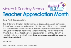 Sunday School Teacher Appreciation Month At Pmc