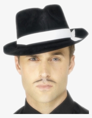 Black Flock Gangster Hat With White Silk Band " Name="og - Gangster Hat