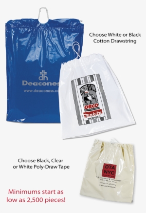 Custom Sizes, 4 Color Process Printing, Larger Quantities, - Custom Poly-draw Bag