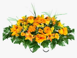 Orange Roses With Lilies And Carnations - Orange And Yellow Bouquet Flowers Png