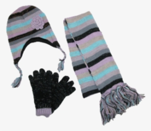 Winter Hats For Women - Ctm Womens Striped With Rosette Hat Gloves