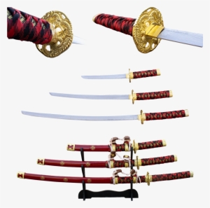 3 Pc Red Gold Rush Katana Sword Set - Katana
