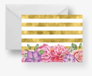 Floral Gold Stripes Note Card Set