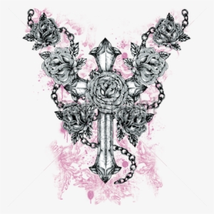 Tonal Gothic Cross & Rose - Visual Arts