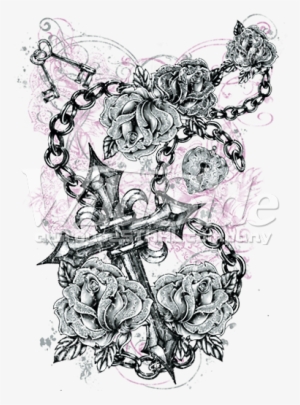 Tonal Gothic Chain, Cross & Roses - Doodle