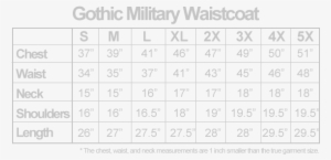 Gothic Military Waistcoat Sizing New 2017 - 10x10 Square