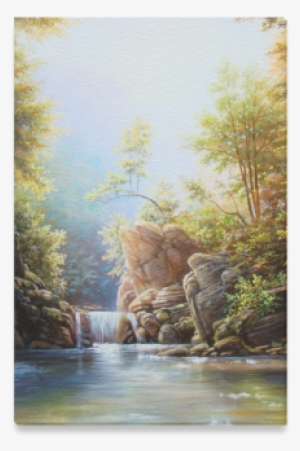 Waterfall Painting Acrylic Beautiful Natural Scen Canvas - Waterfall