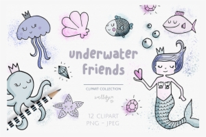 Cute Digital Watercolor Mermaid Clipart Collection - Watercolor Painting