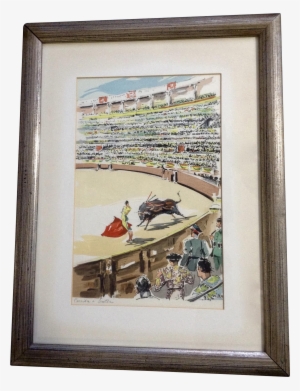 Corrida A Sevilla Bullfight Watercolor Enhanced Serigraph - Picture Frame
