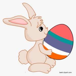 Easter Bunny Holding A Big Colorful Easter Egg - Easter Egg