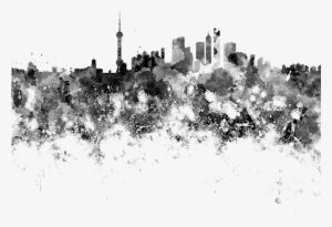Bleed Area May Not Be Visible - Shanghai Skyline In Watercolor On White Background