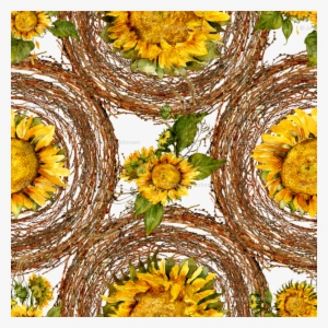 Sunflowers And Wreaths Watercolor On White Fabric Wallpaper - Made In Skandia