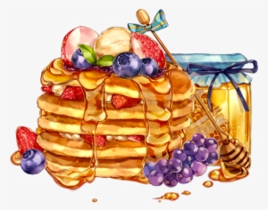 Pancakes With Fruit & Honey - Drawing