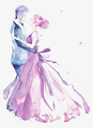 Wedding Invitation Watercolor Painting Drawing - Wedding Couple Watercolour
