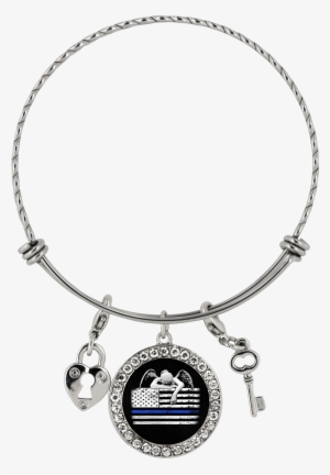 Weeping Angel Thin Blue Line Flag Lock And Key - Bracelet