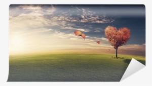 Leaves Blowing Off Heart Shaped Tree Wall Mural • Pixers® - Painting