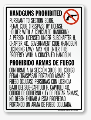 Vertical Bilingual No Concealed Carry Texas Sign - San Francisco