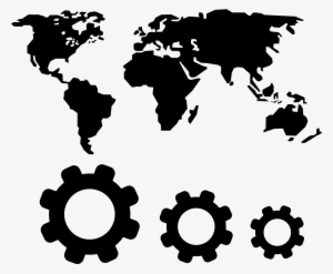World Map And Gears Symbols Comments - World Map Plain Blue