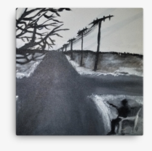 A Square Canvas Piece Depicting A Crossraod In The - Sitting