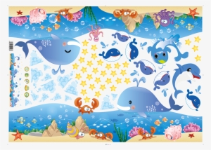 Of Cute Blue Ocean Whale Shell Fish Sea Wall Border